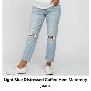 Pink Blush- Light Blue Distressed Cuffed Hem Maternity Jeans